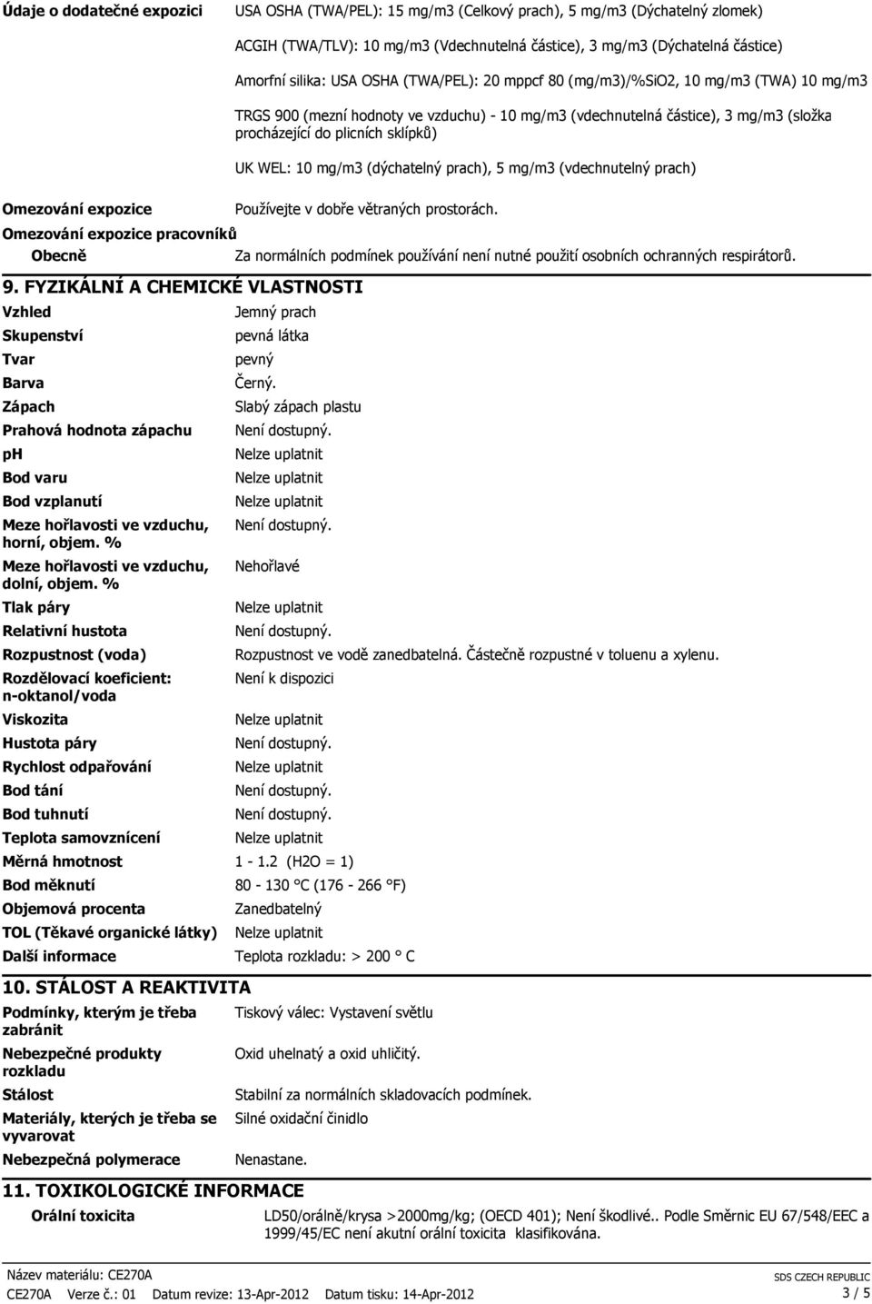 mg/m3 (dýchatelný prach), 5 mg/m3 (vdechnutelný prach) Omezování expozice Omezování expozice pracovníků Obecně 9.