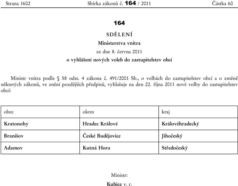 , o volbách do zastupitelstev obcí a o změně některých zákonů, ve znění pozdějších předpisů, vyhlašuje na den 22.