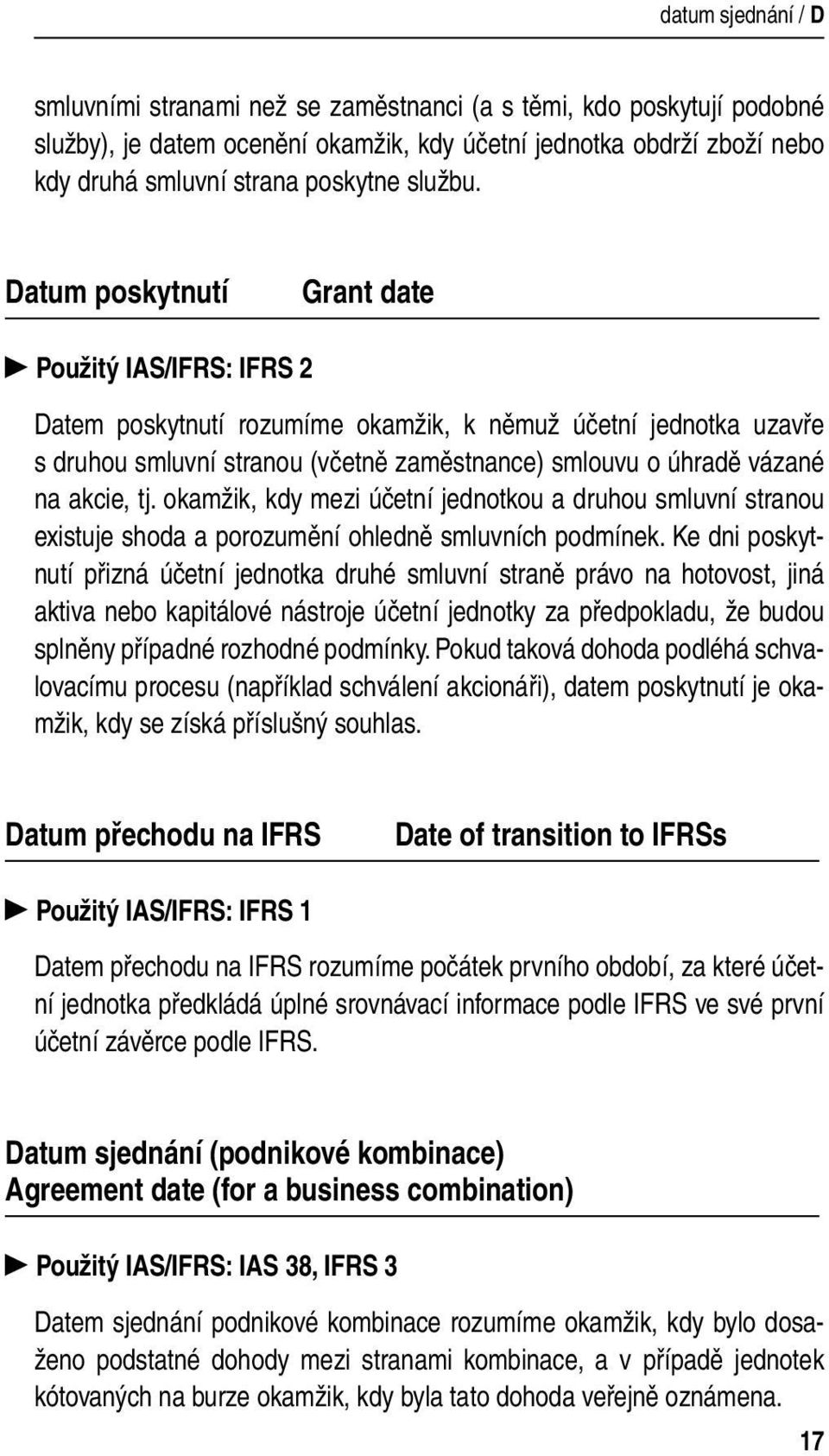 Datum poskytnutí Grant date Použitý IAS/IFRS: IFRS 2 Datem poskytnutí rozumíme okamžik, k němuž účetní jednotka uzavře s druhou smluvní stranou (včetně zaměstnance) smlouvu o úhradě vázané na akcie,