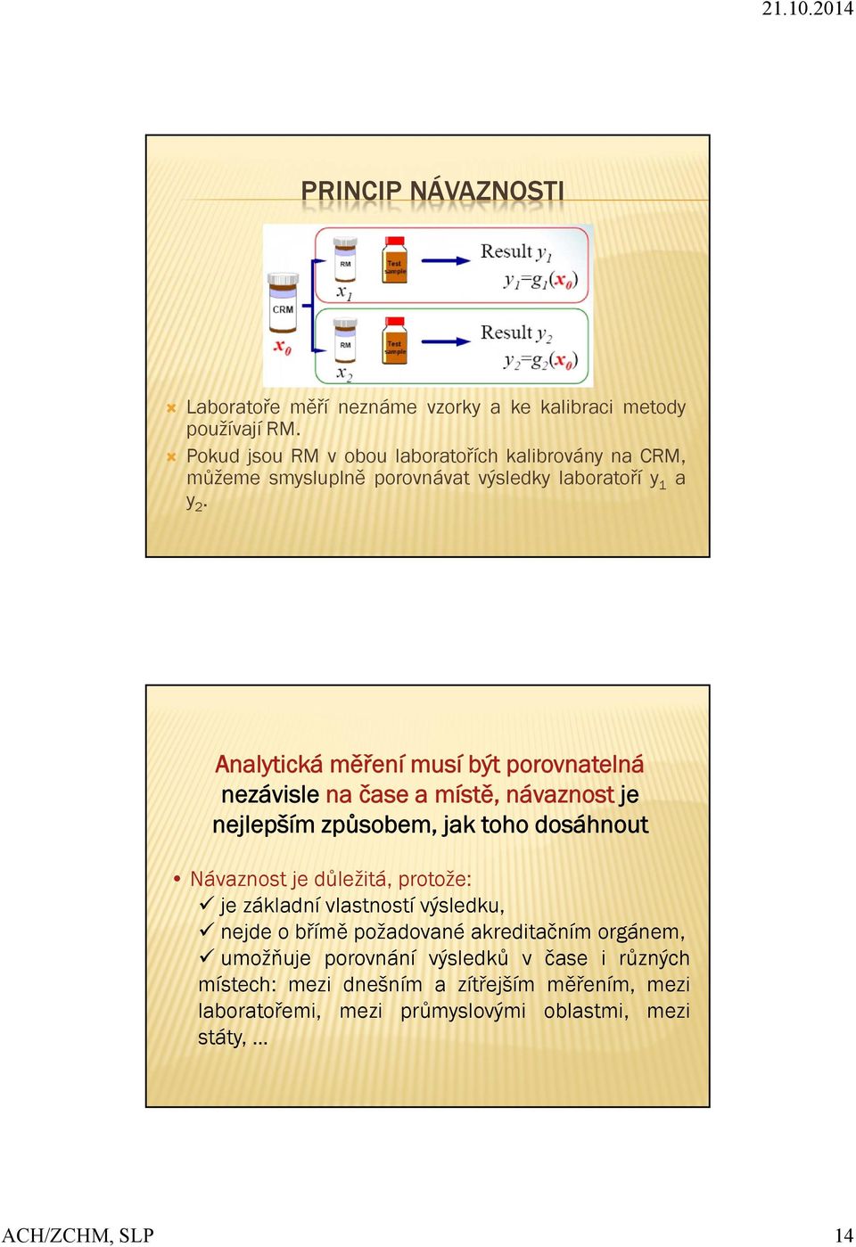 Analytická měření musí být porovnatelná nezávisle na čase a místě, návaznost je nejlepším způsobem, jak toho dosáhnout Návaznost je důležitá,