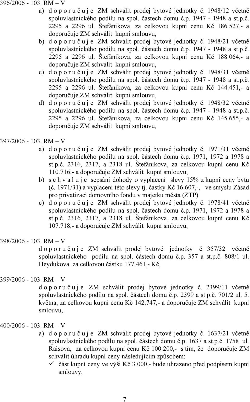 Štefánikova, za celkovou kupní cenu Kč 188.064,- a c) doporuč u j e ZM schválit prodej bytové jednotky č. 1948/31 včetně spoluvlastnického podílu na spol. částech domu č.p. 1947-1948 a st.p.č. 2295 a 2296 ul.