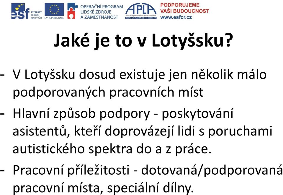 míst - Hlavní způsob podpory - poskytování asistentů, kteří doprovázejí