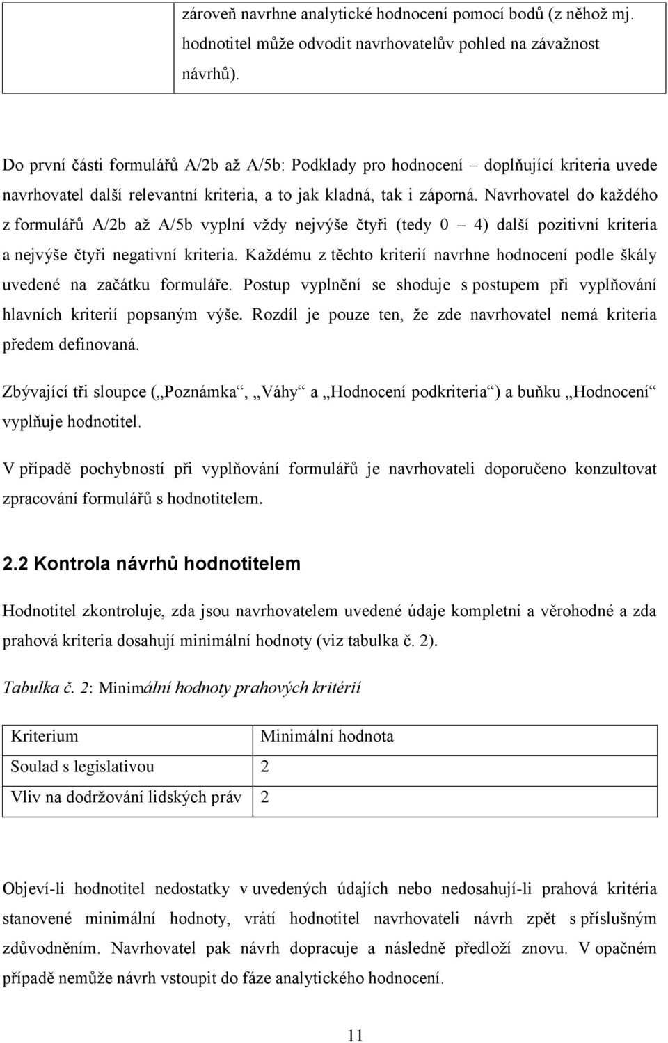 Navrhovatel do kaţdého z formulářů A/2b aţ A/5b vyplní vţdy nejvýše čtyři (tedy 0 4) další pozitivní kriteria a nejvýše čtyři negativní kriteria.