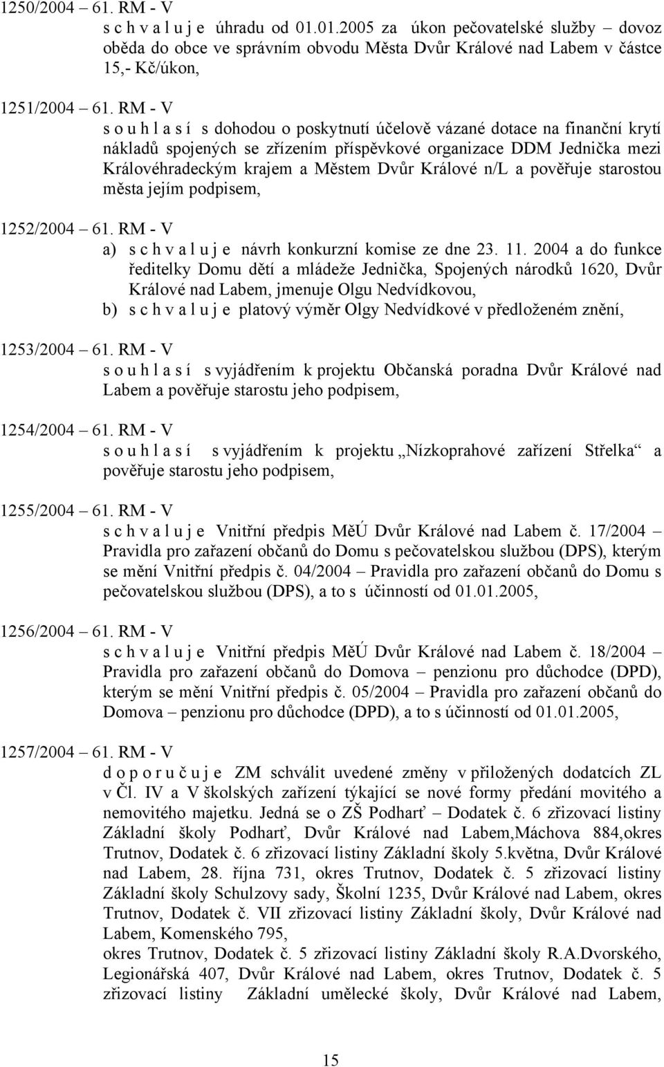 a pověřuje starostou města jejím podpisem, 1252/2004 61. RM - V a) s c h v a l u j e návrh konkurzní komise ze dne 23. 11.