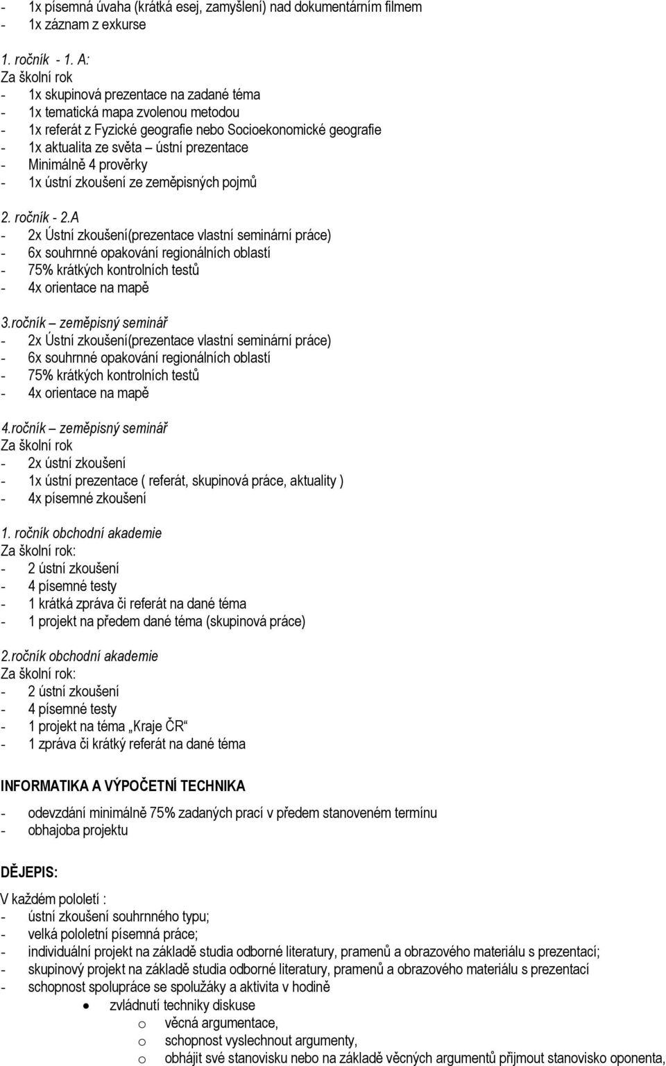 - Minimálně 4 prověrky - 1x ústní zkoušení ze zeměpisných pojmů 2. ročník - 2.