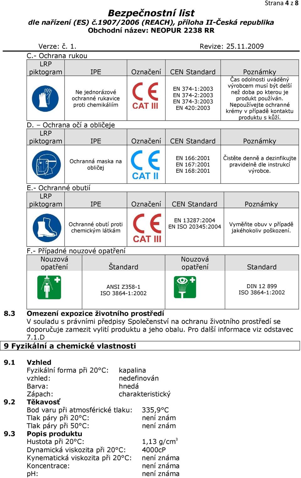 Ochrana očí a obličeje LRP piktogram IPE Označení CEN Standard Poznámky Ochranná maska na obličej EN