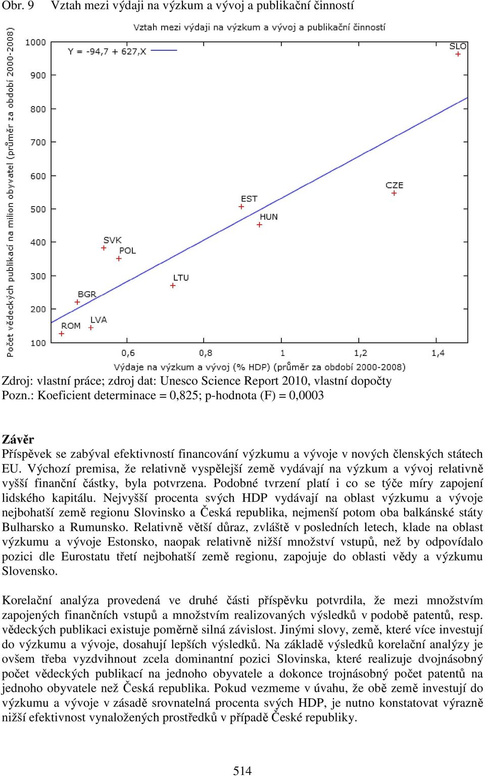 Výchozí premisa, že relativně vyspělejší země vydávají na výzkum a vývoj relativně vyšší finanční částky, byla potvrzena. Podobné tvrzení platí i co se týče míry zapojení lidského kapitálu.