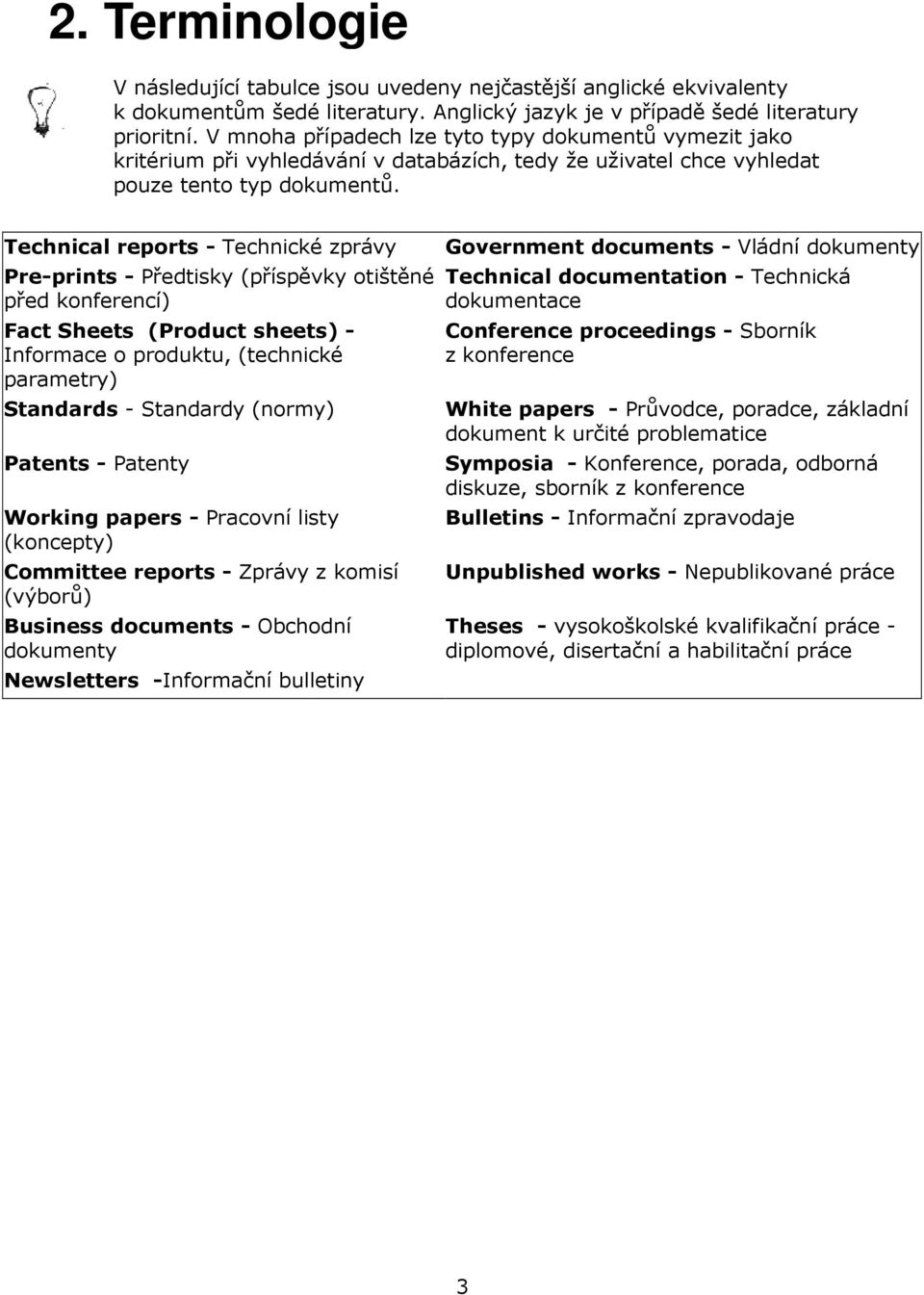 Technical reports - Technické zprávy Government documents - Vládní dokumenty Pre-prints - Předtisky (příspěvky otištěné Technical documentation - Technická před konferencí) dokumentace Fact Sheets