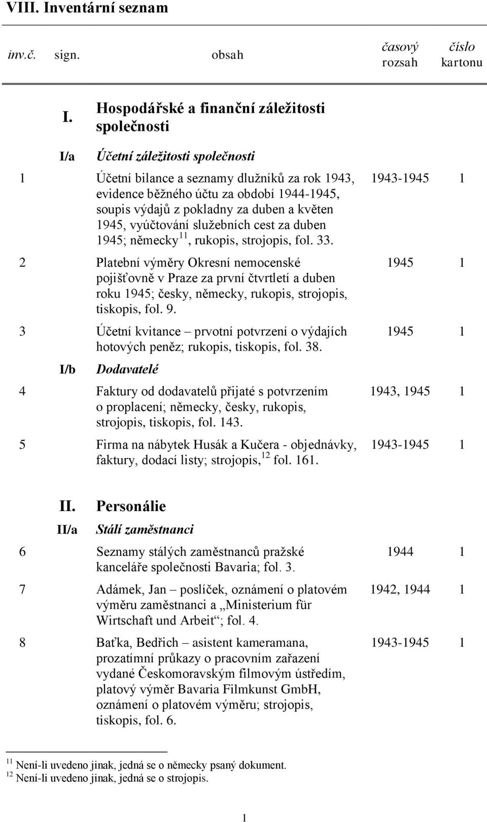 za duben a květen 1945, vyúčtování služebních cest za duben 1945; německy 11, rukopis, strojopis, fol. 33.