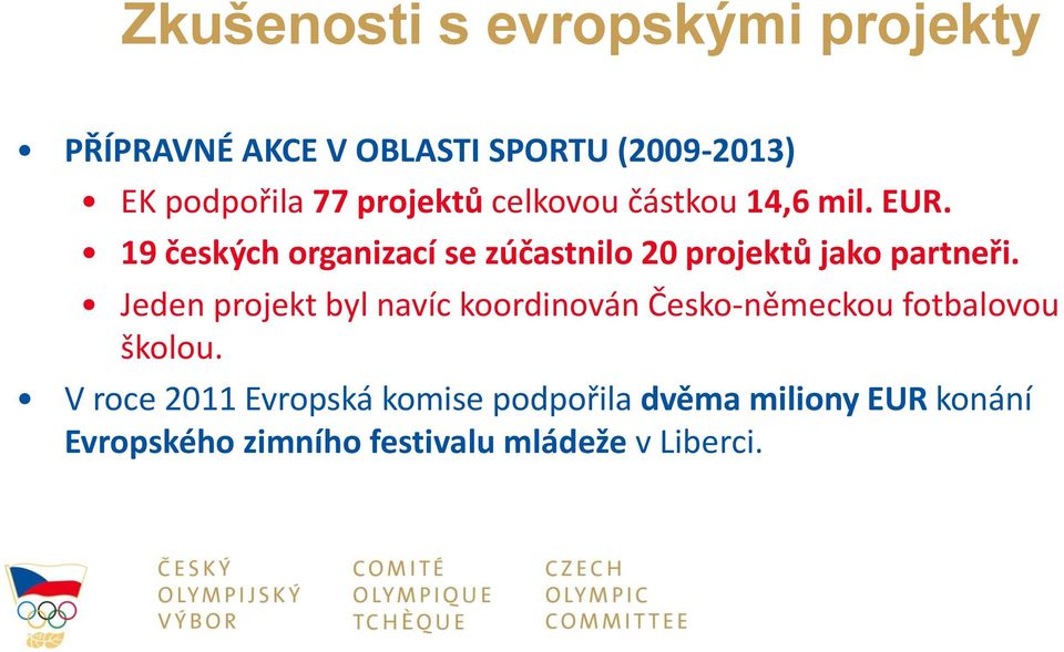 19 českých organizací se zúčastnilo 20 projektů jako partneři.