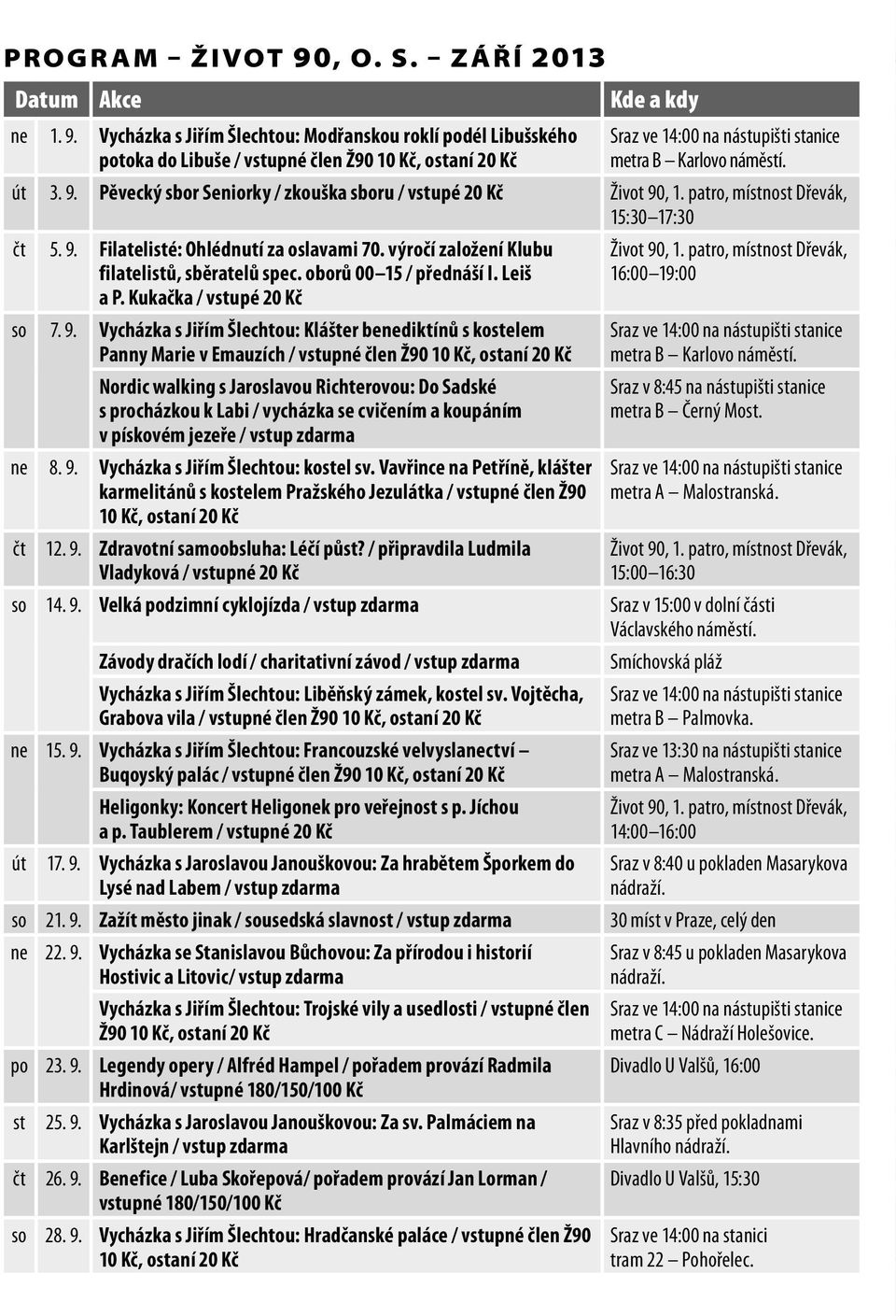 výročí založení Klubu filatelistů, sběratelů spec. oborů 00 15 / přednáší I. Leiš a P. Kukačka / vstupé 20 Kč so 7. 9.