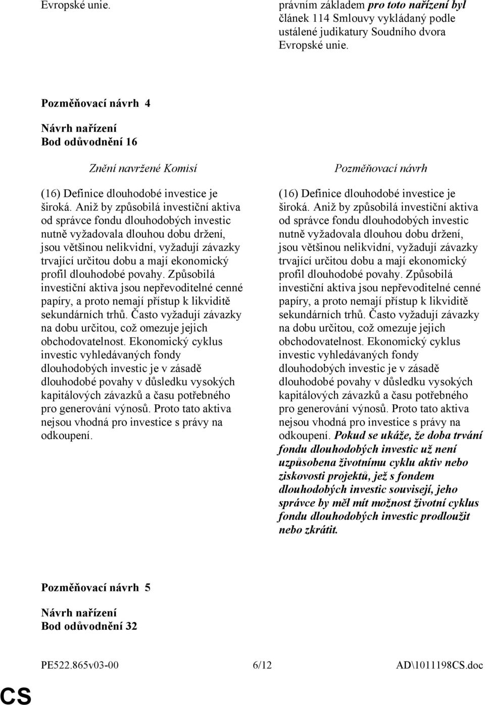 Aniž by způsobilá investiční aktiva od správce fondu dlouhodobých investic nutně vyžadovala dlouhou dobu držení, jsou většinou nelikvidní, vyžadují závazky trvající určitou dobu a mají ekonomický