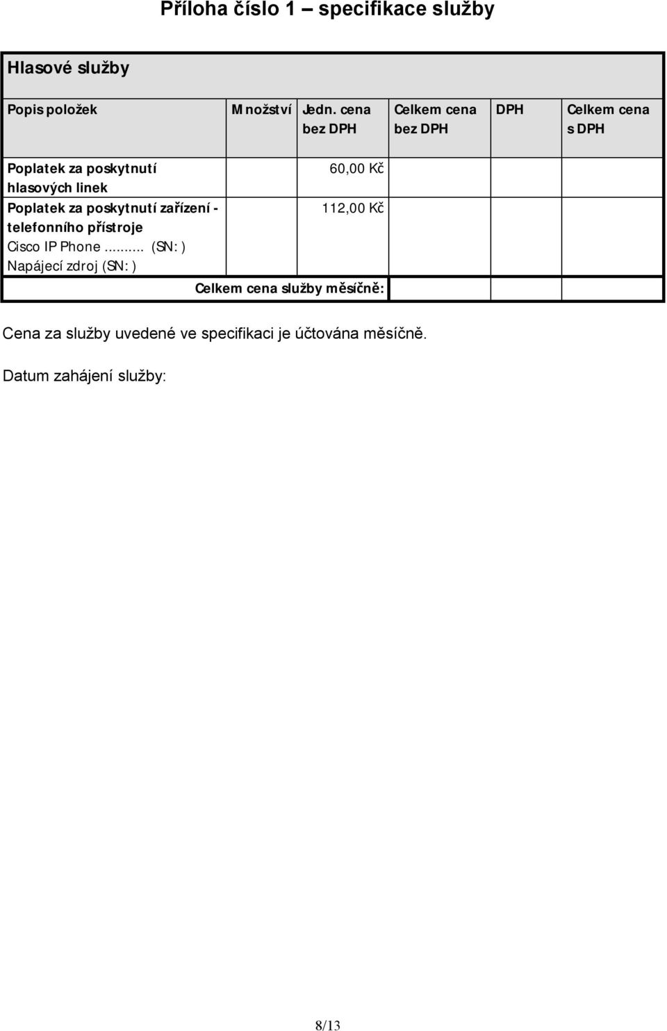 Poplatek za poskytnutí zařízení - 112,00 Kč telefonního přístroje Cisco IP Phone.