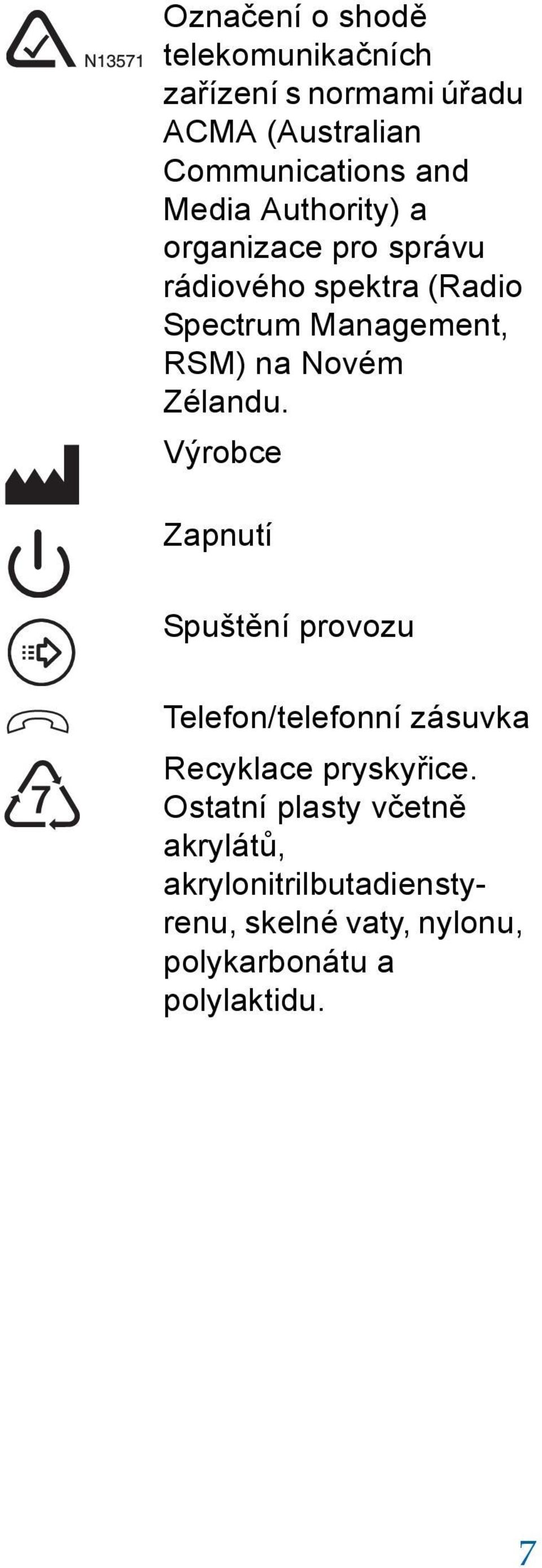 Novém Zélandu. Výrobce Zapnutí Spuštění provozu Telefon/telefonní zásuvka Recyklace pryskyřice.