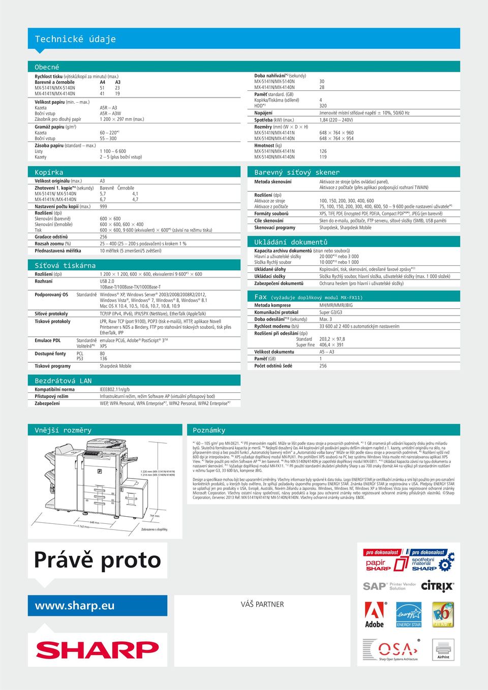 ) Listy 1 100 6 600 Kazety 2 5 (plus boční vstup) Kopírka Velikost originálu (max.) A3 Zhotovení 1.