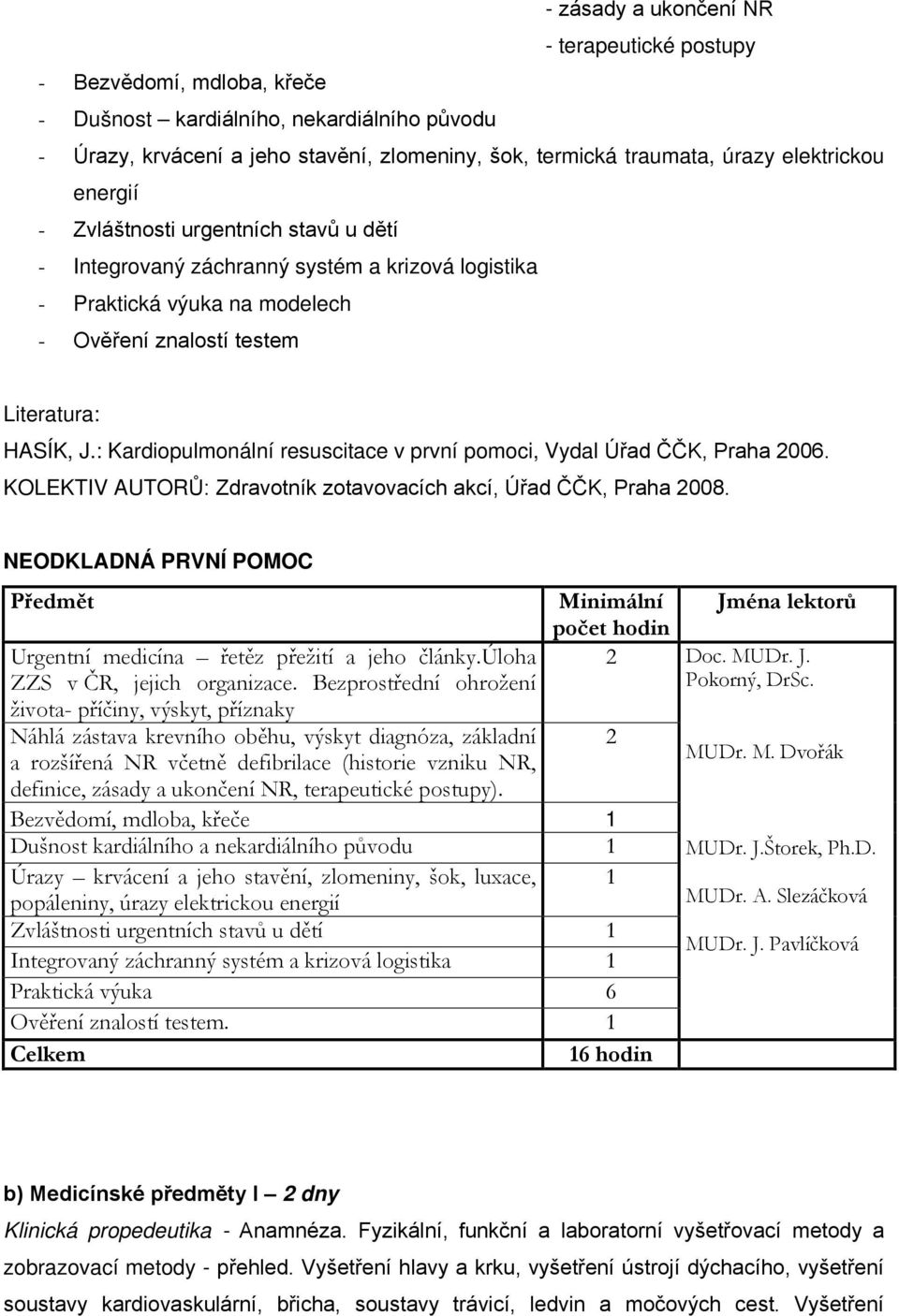 : Kardiopulmonální resuscitace v první pomoci, Vydal Úřad ČČK, Praha 2006. KOLEKTIV AUTORŮ: Zdravotník zotavovacích akcí, Úřad ČČK, Praha 2008.