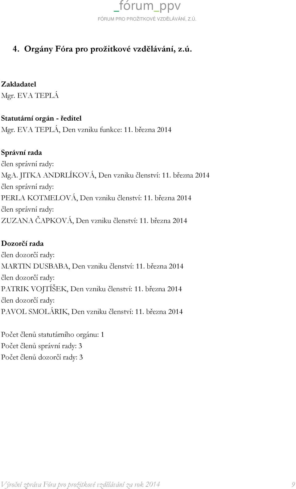 března 2014 člen správní rady: ZUZANA ČAPKOVÁ, Den vzniku členství: 11. března 2014 Dozorčí rada člen dozorčí rady: MARTIN DUSBABA, Den vzniku členství: 11.