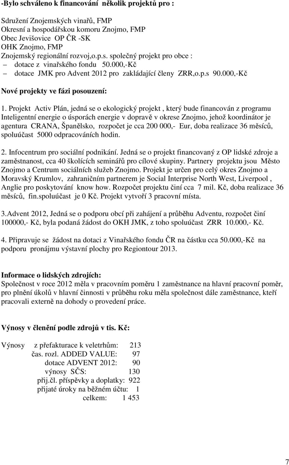 Projekt Activ Plán, jedná se o ekologický projekt, který bude financován z programu Inteligentní energie o úsporách energie v dopravě v okrese Znojmo, jehož koordinátor je agentura CRANA, Španělsko,