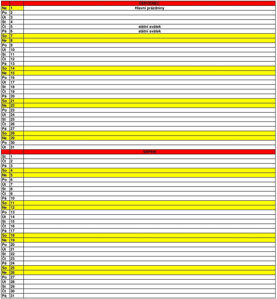 27 So 28 Ne 29 Po 30 Út 31 SRPEN St 1 Čt 2 Pá 3 So 4 Ne 5 Po 6 Út 7 St 8 Čt 9 Pá 10 So 11 Ne 12 Po 13