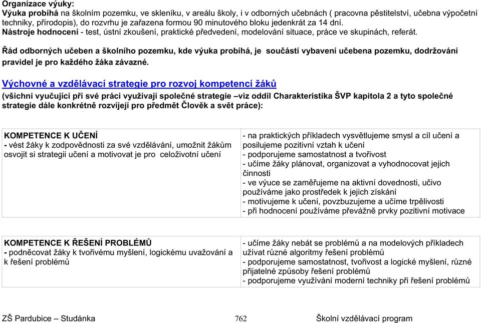 ád odborných u eben a školního pozemku, kde výuka probíhá, je sou ástí vybavení u ebena pozemku, dodržování pravidel je pro každého žáka závazné.