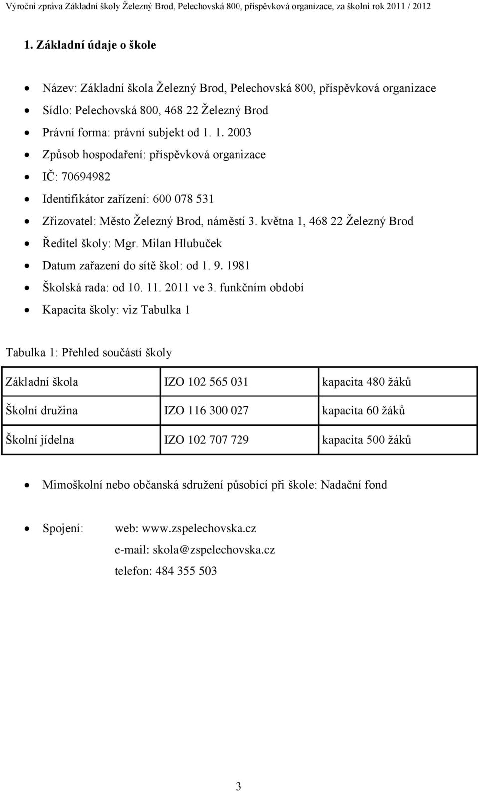 Milan Hlubuček Datum zařazení do sítě škol: od 1. 9. 1981 Školská rada: od 10. 11. 2011 ve 3.