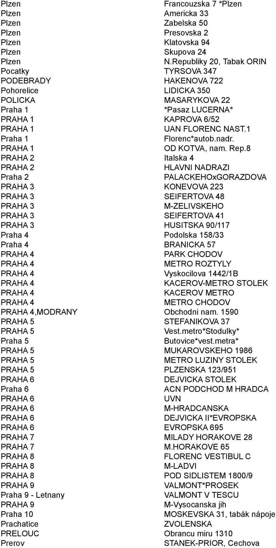 1 Praha 1 Florenc*autob.nadr. PRAHA 1 OD KOTVA, nam. Rep.