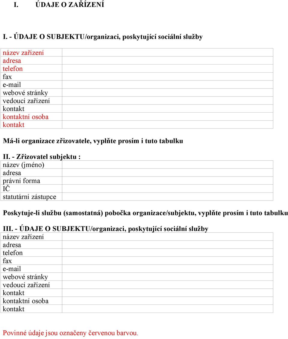 kontakt Má-li organizace zřizovatele, vyplňte prosím i tuto tabulku II.