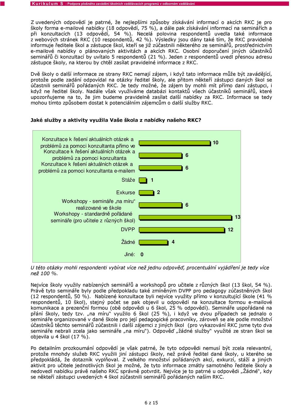 Výsledky jsou dány také tím, že RKC pravidelně informuje ředitele škol a zástupce škol, kteří se již zúčastnili některého ze seminářů, prostřednictvím e-mailové nabídky o plánovaných aktivitách a