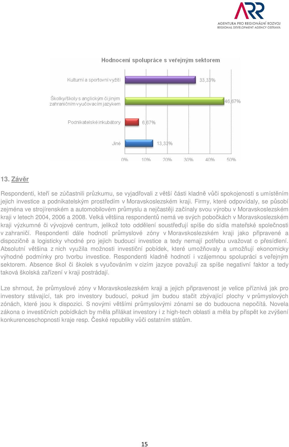 Velká většina respondentů nemá ve svých pobočkách v Moravskoslezském kraji výzkumné či vývojové centrum, jelikož toto oddělení soustřeďují spíše do sídla mateřské společnosti v zahraničí.