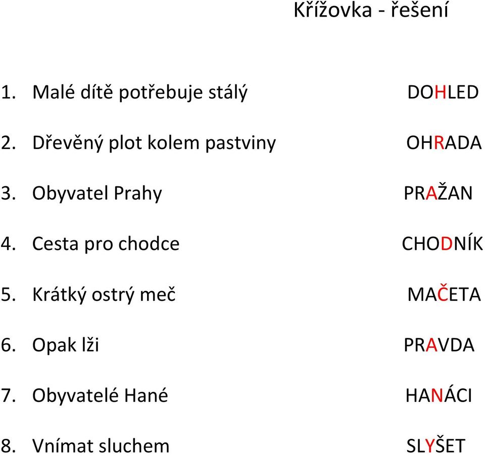 Obyvatel Prahy PRAŽAN 4. Cesta pro chodce CHODNÍK 5.