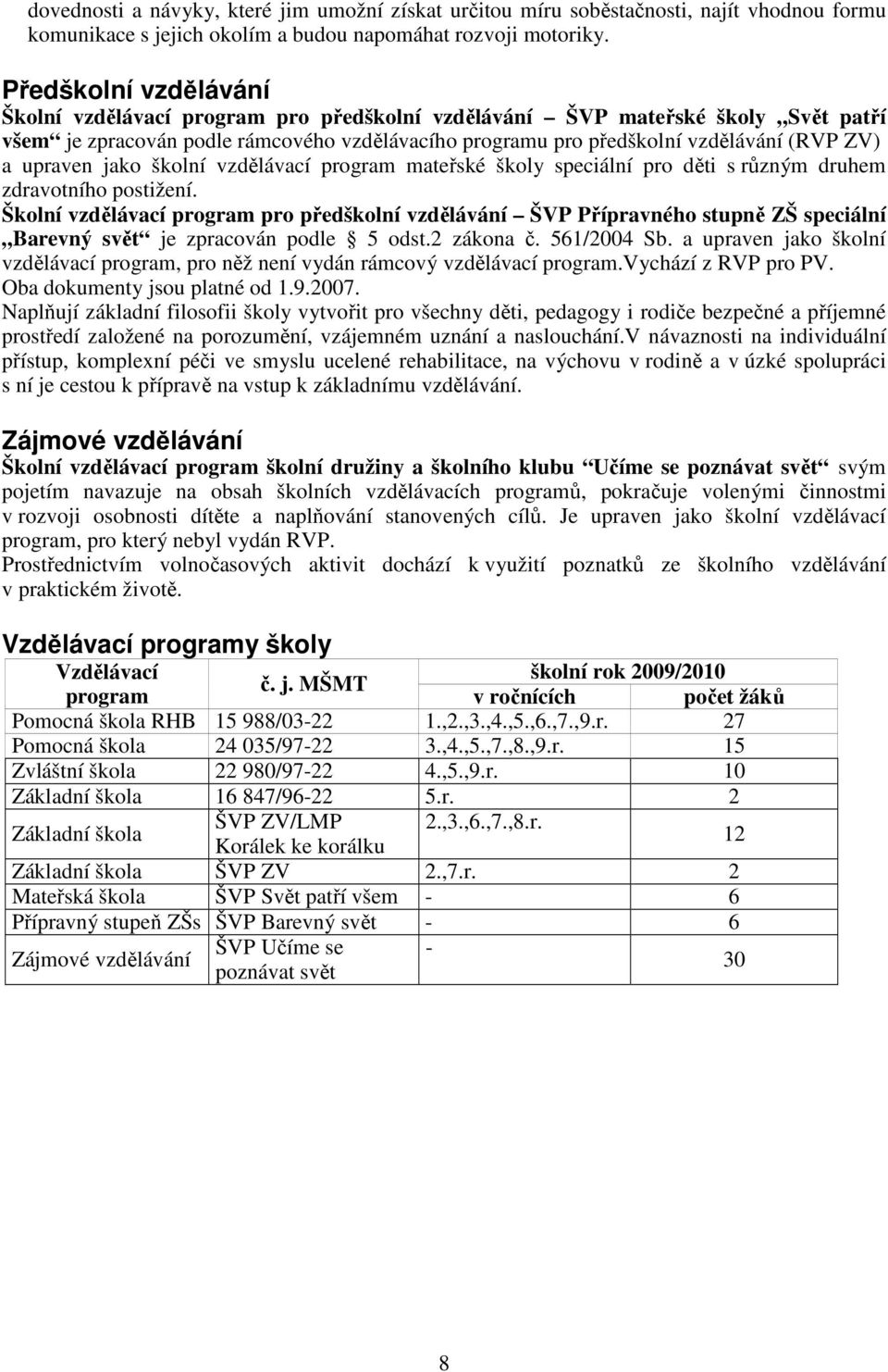 upraven jako školní vzdělávací program mateřské školy speciální pro děti s různým druhem zdravotního postižení.