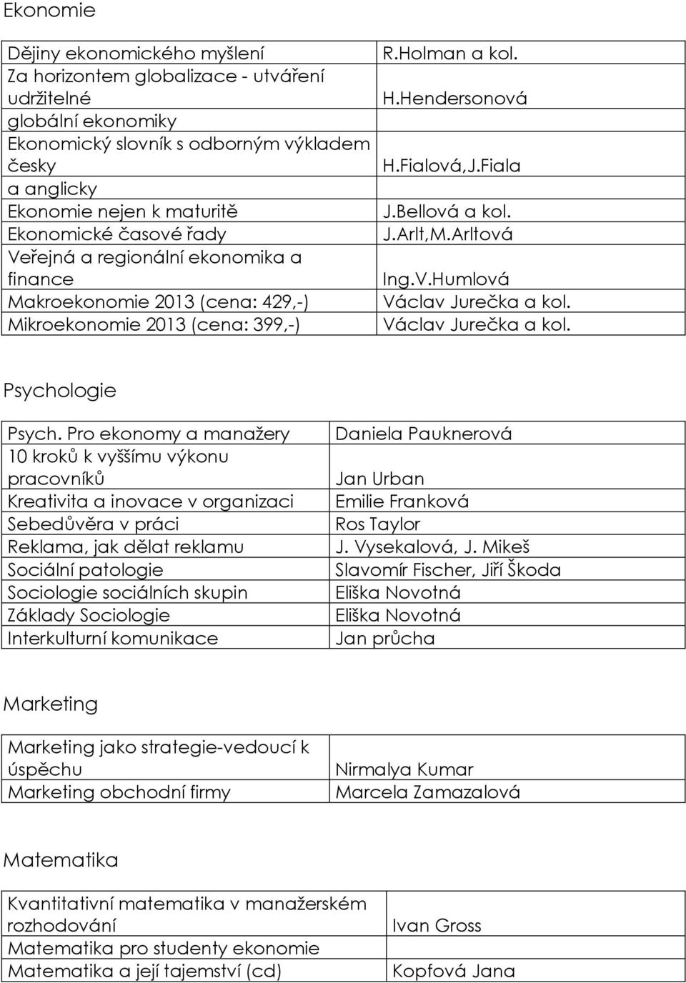 Arltová Ing.V.Humlová Václav Jurečka a kol. Václav Jurečka a kol. Psychologie Psych.