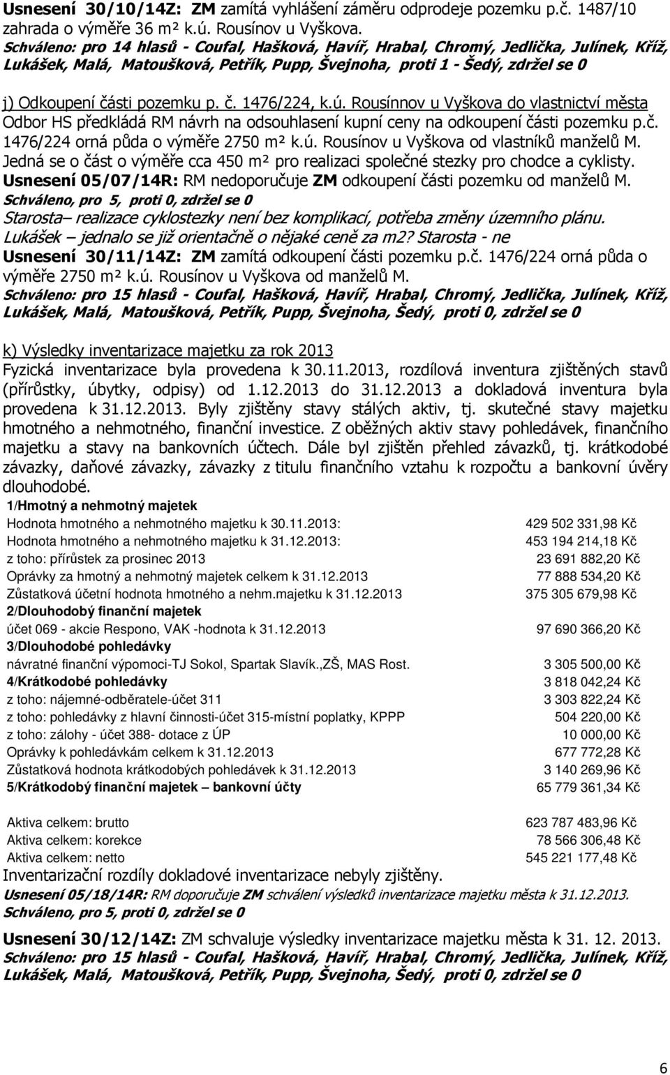 č. 1476/224, k.ú. Rousínnov u Vyškova do vlastnictví města Odbor HS předkládá RM návrh na odsouhlasení kupní ceny na odkoupení části pozemku p.č. 1476/224 orná půda o výměře 2750 m² k.ú. Rousínov u Vyškova od vlastníků manželů M.