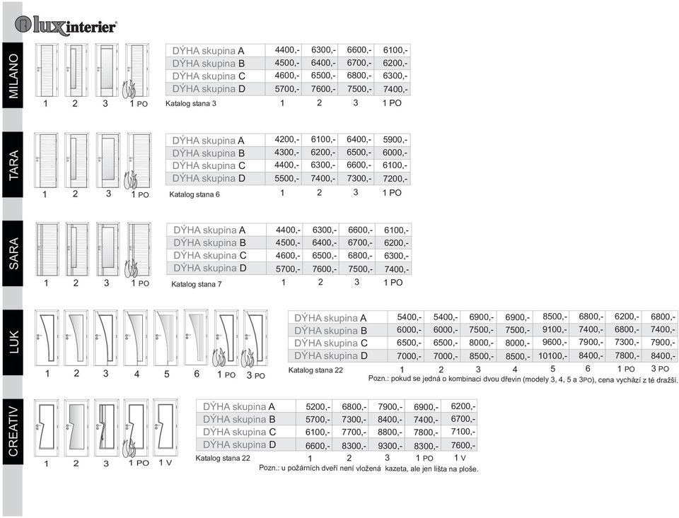 000,- 7400,- 7900,- 7800,- 7400,- 7900,- 2 3 4 5 6 PO 3 PO Pozn.: pokud se jedná o kombinaci dvou døevin (modely 3, 4, 5 a 3 PO), cena vychází z té dra ší.