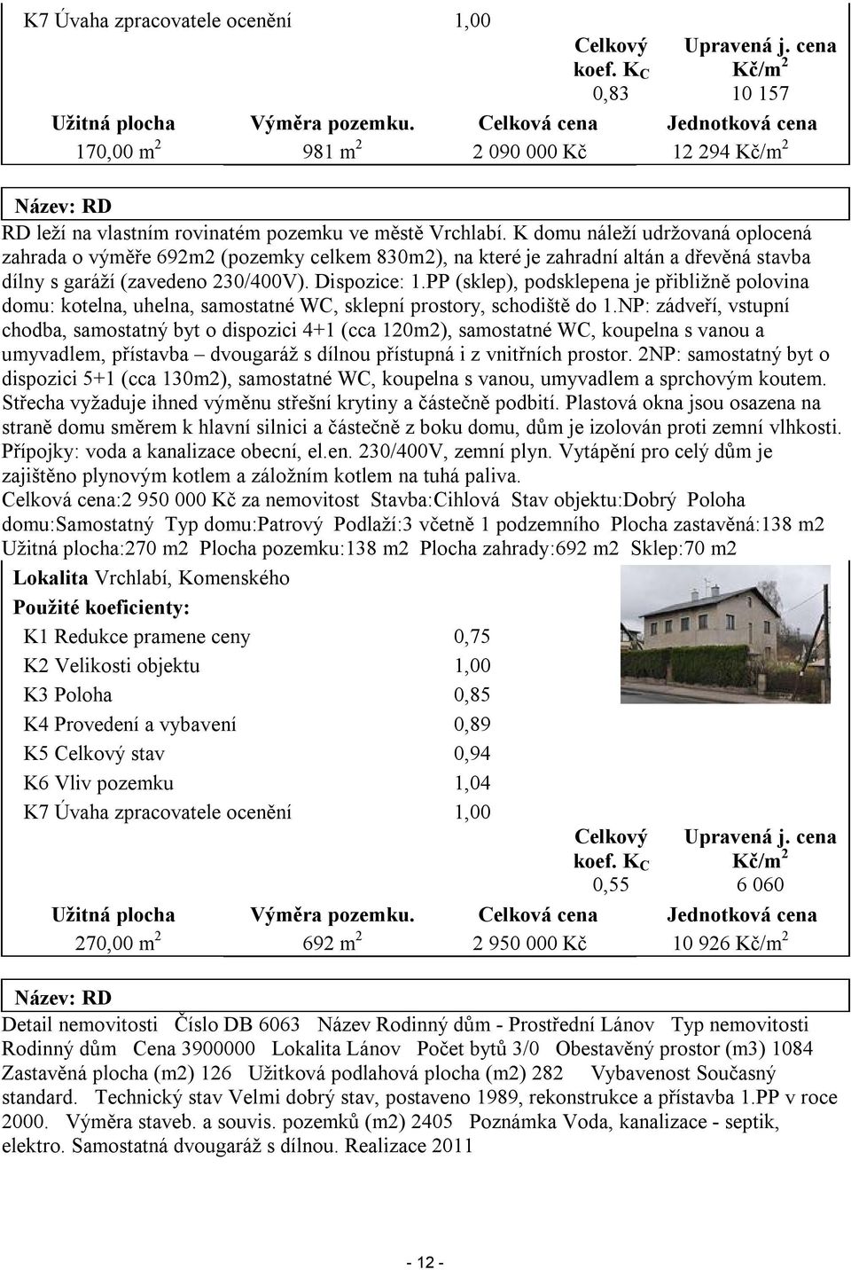 K domu náleží udržovaná oplocená zahrada o výměře 692m2 (pozemky celkem 830m2), na které je zahradní altán a dřevěná stavba dílny s garáží (zavedeno 230/400V). Dispozice: 1.