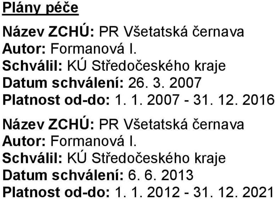 1. 2007-31. 12. 2016 Název ZCHÚ: PR Všetatská černava Autor: Formanová I.