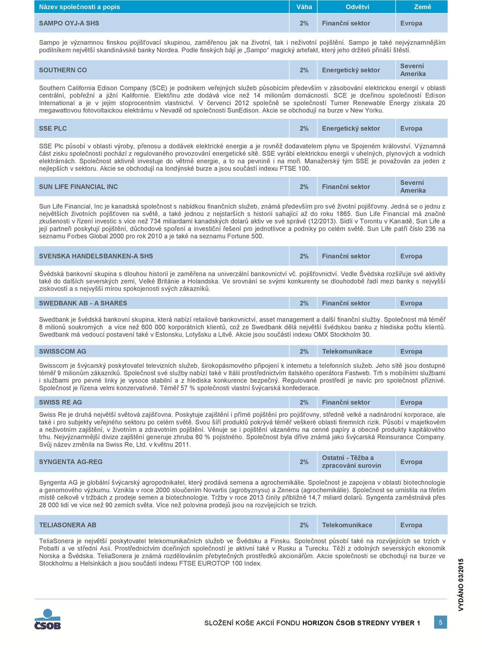 SOUTHERN CO 2% Energetický sektor Southern California Edison Company (SCE) je podnikem veřejných služeb působícím především v zásobování elektrickou energií v oblasti centrální, pobřežní a jižní