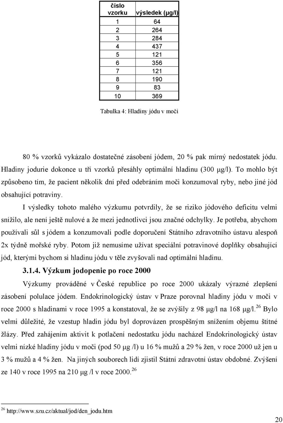 I výsledky tohoto malého výzkumu potvrdily, že se riziko jódového deficitu velmi snížilo, ale není ještě nulové a že mezi jednotlivci jsou značné odchylky.