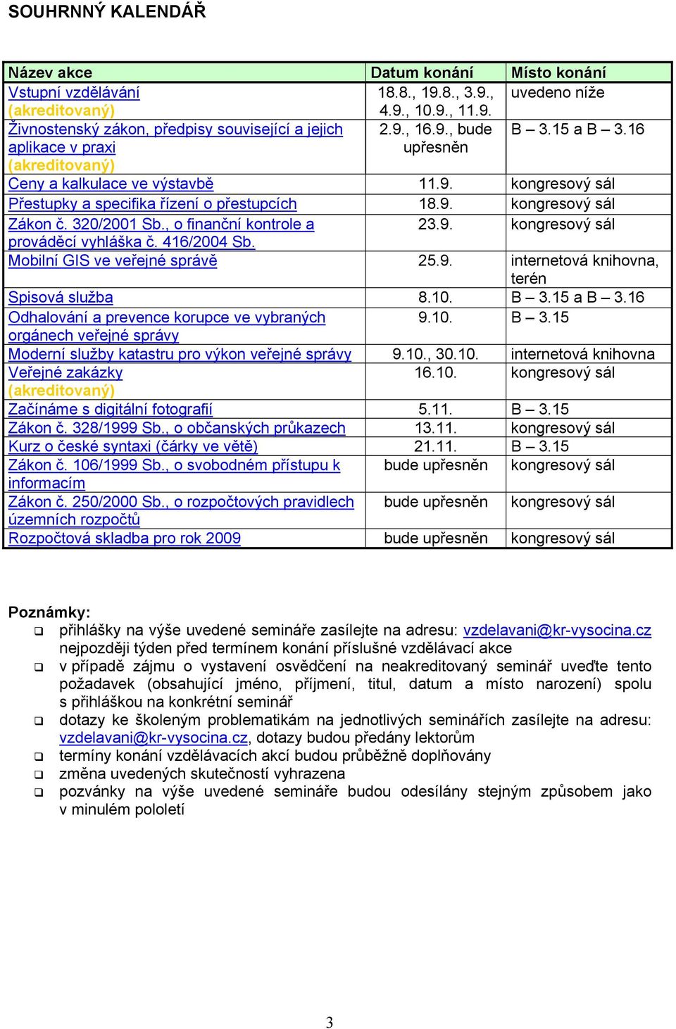 9. kongresový sál prováděcí vyhláška č. 416/2004 Sb. Mobilní GIS ve veřejné správě 25.9. internetová knihovna, terén Spisová služba 8.10. B 3.15 a B 3.16 Odhalování a prevence korupce ve vybraných 9.