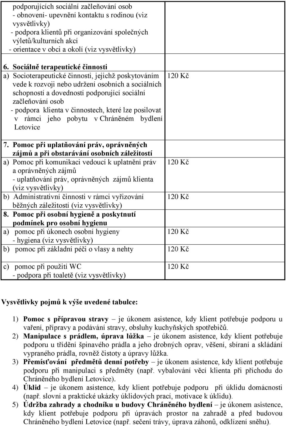 podpora klienta v činnostech, které lze posilovat v rámci jeho pobytu v Chráněném bydlení Letovice 7.