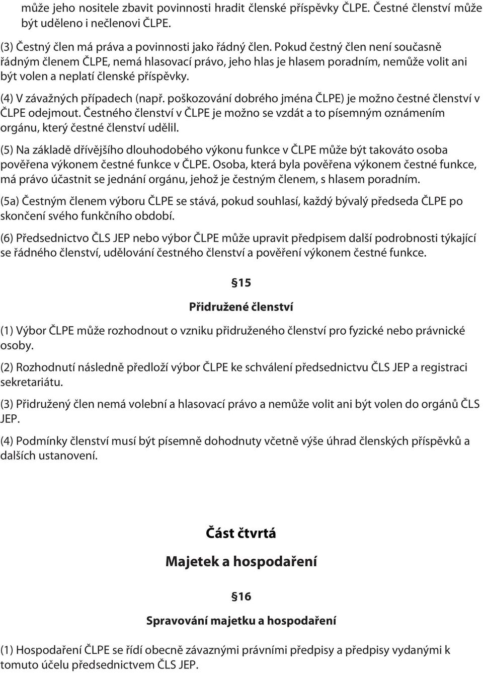 poškozování dobrého jména ČLPE) je možno čestné členství v ČLPE odejmout. Čestného členství v ČLPE je možno se vzdát a to písemným oznámením orgánu, který čestné členství udělil.