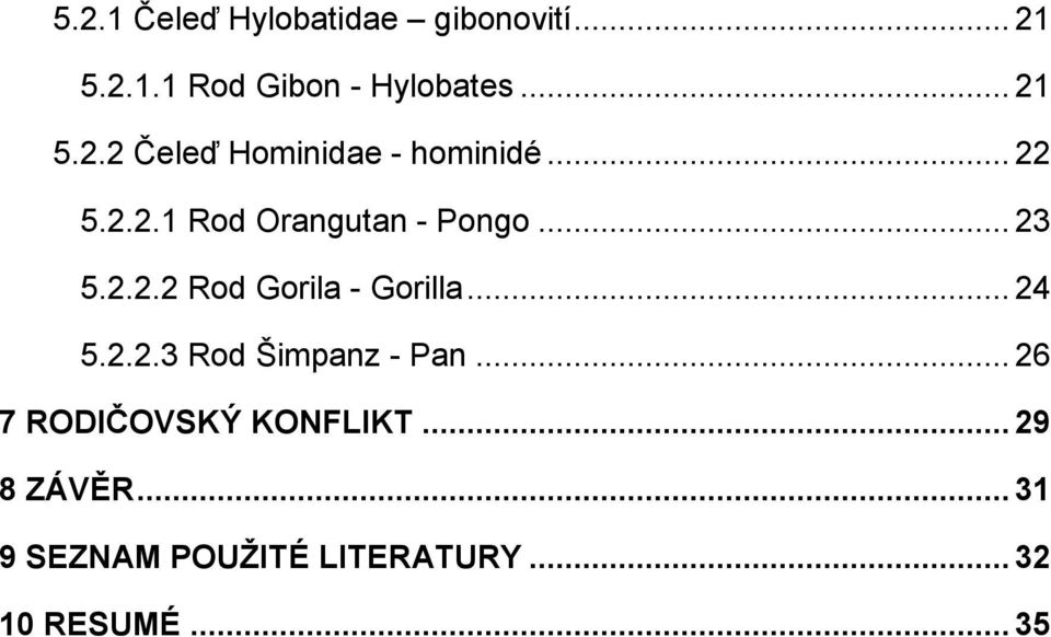 2.2.3 Rod Šimpanz - Pan... 26 7 RODIČOVSKÝ KONFLIKT... 29 8 ZÁVĚR.