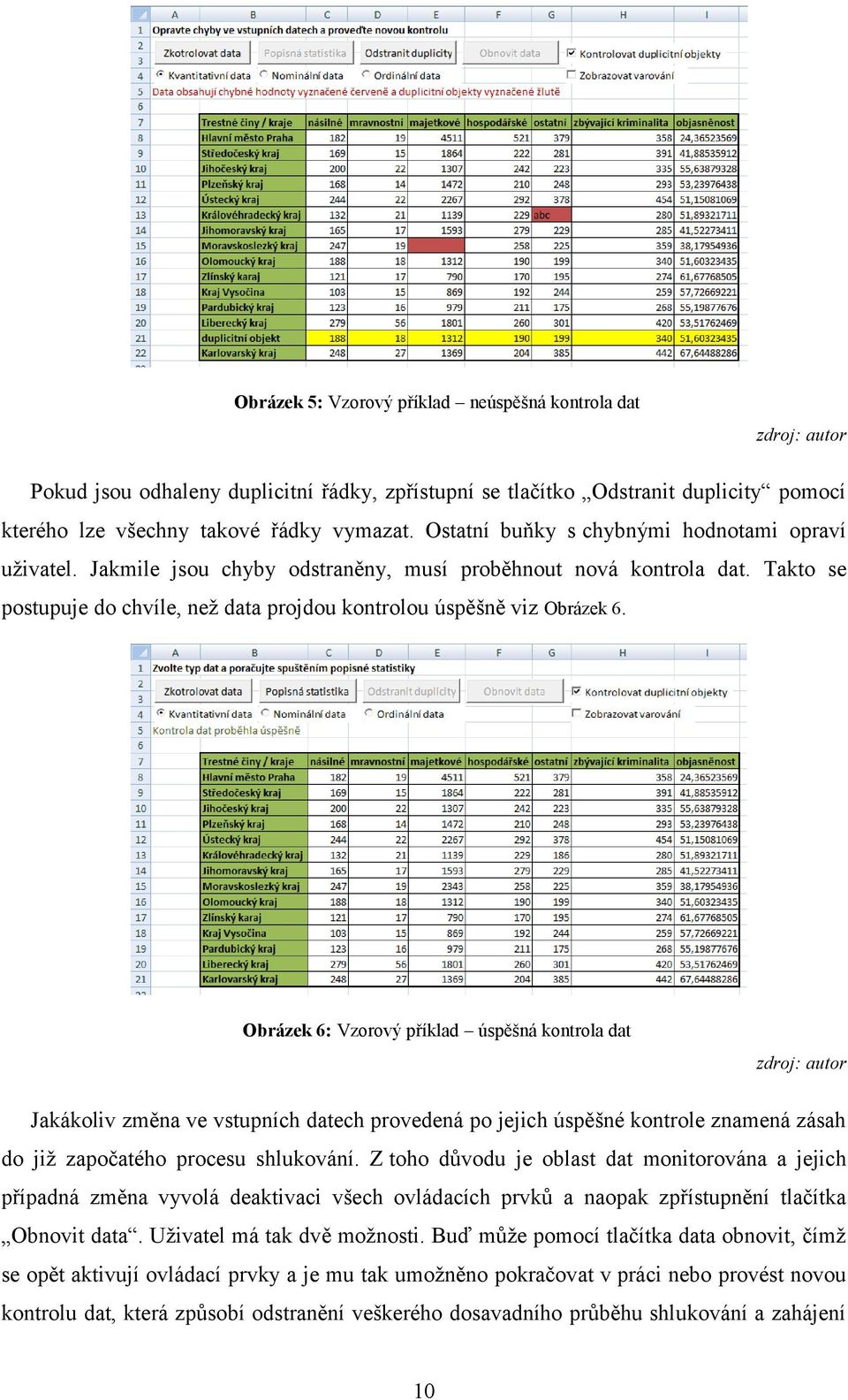 Obrázek 6: Vzorový příklad úspěšná kontrola dat Jakákoliv změna ve vstupních datech provedená po jejich úspěšné kontrole znamená zásah do již započatého procesu shlukování.