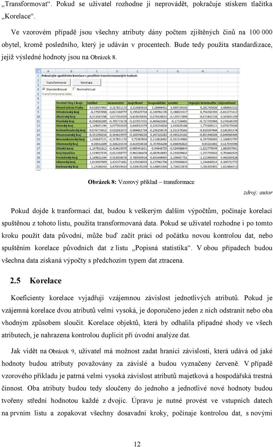 Bude tedy použita standardizace, jejíž výsledné hodnoty jsou na Obrázek 8.