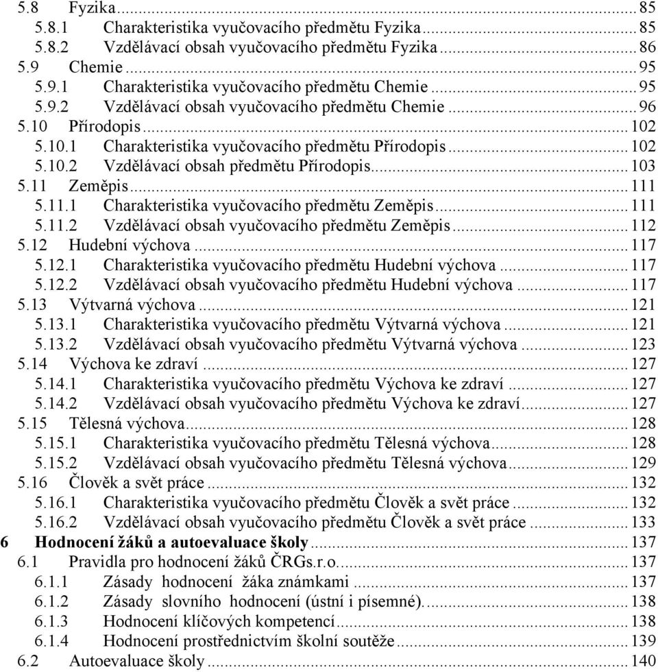 ..111 5.11.2 Vzdělávací obsah vyučovacího předmětu Zeměpis...112 5.12 Hudební výchova...117 5.12.1 Charakteristika vyučovacího předmětu Hudební výchova...117 5.12.2 Vzdělávací obsah vyučovacího předmětu Hudební výchova.