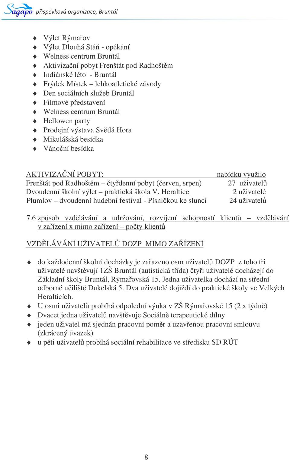 školní výlet praktická škola V. Heraltice Plumlov dvoudenní hudební festival - Písnikou ke slunci nabídku využilo 27 uživatel 2 uživatelé 24 uživatel 7.