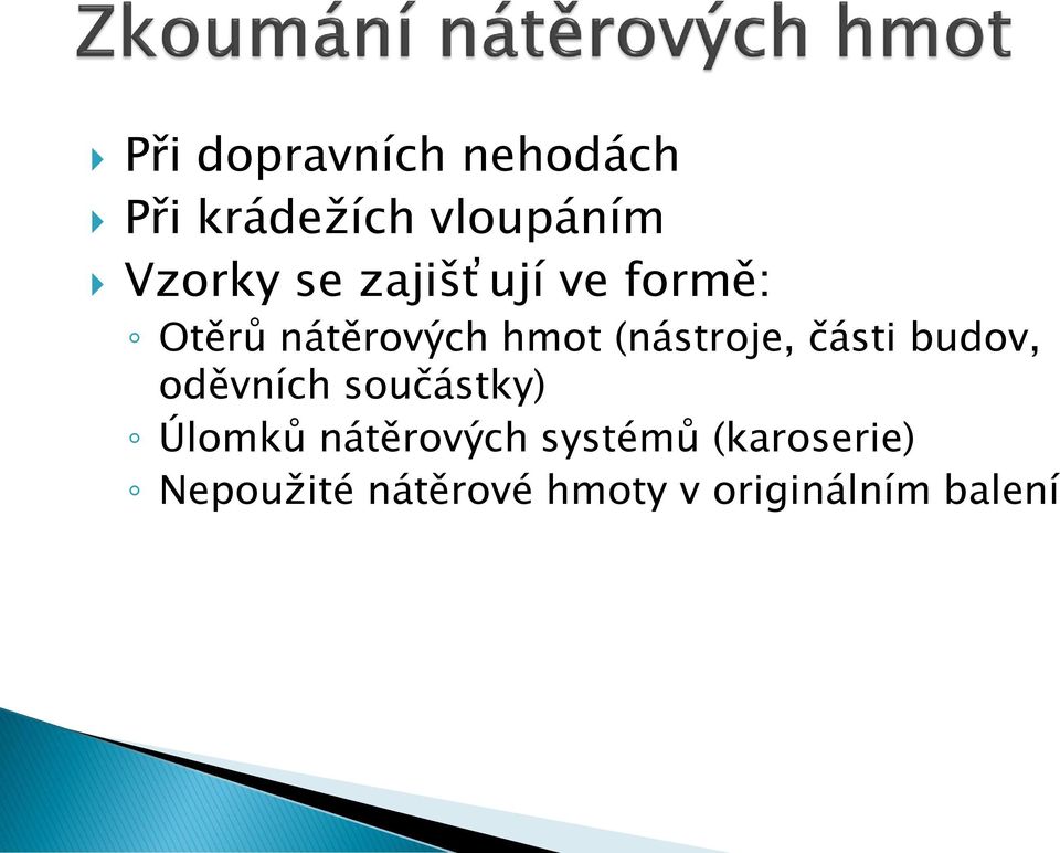 části budov, oděvních součástky) Úlomků nátěrových