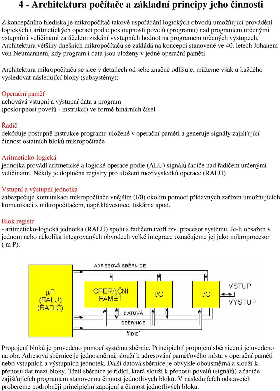 Architektura vtšiny dnešních mikropoíta se zakládá na koncepci stanovené ve 40. letech Johanem von Neumannem, kdy program i data jsou uloženy v jedné operaní pamti.