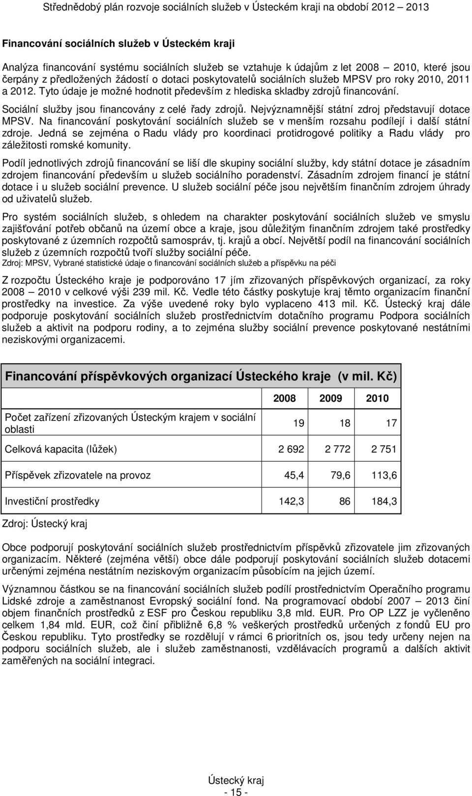 Nejvýznamnější státní zdroj představují dotace MPSV. Na financování poskytování sociálních služeb se v menším rozsahu podílejí i další státní zdroje.