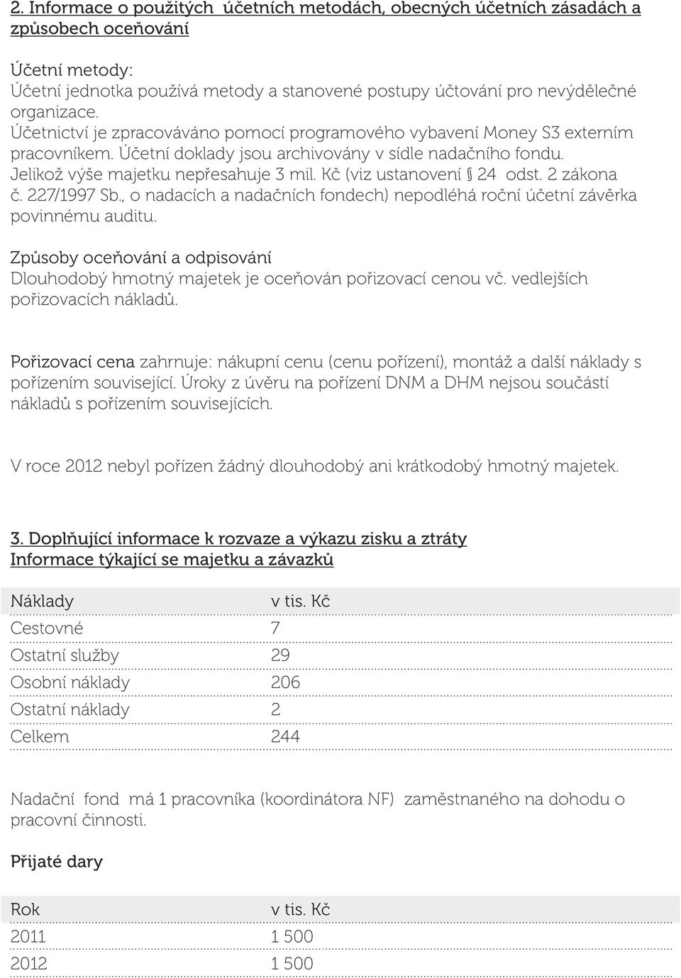 Kč (viz ustanovení 24 odst. 2 zákona č. 227/1997 Sb., o nadacích a nadačních fondech) nepodléhá roční účetní závěrka povinnému auditu.